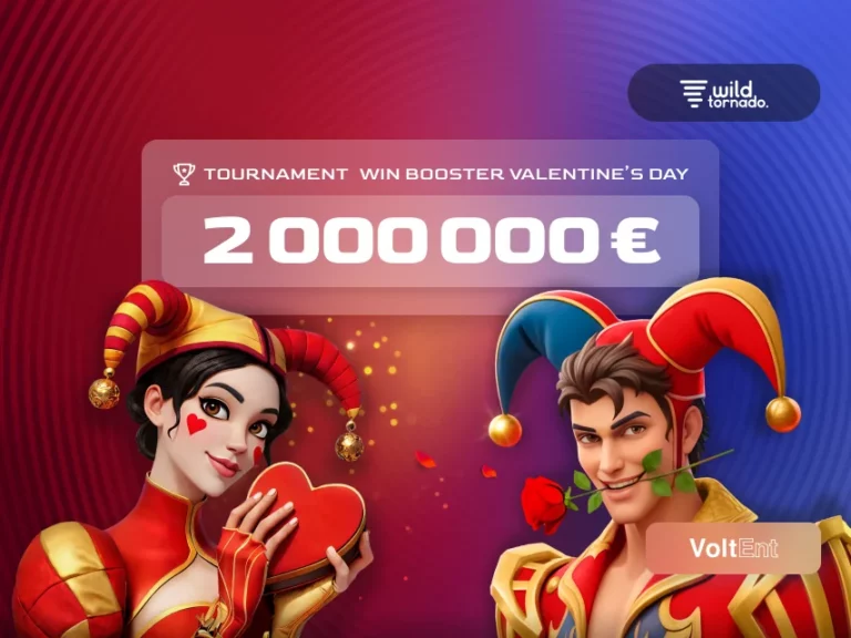 Win Booster Valentine’s Day Network Tournament at WildTornado with €2,000,000 prize pool. Play VoltEnt slots for a chance to win!