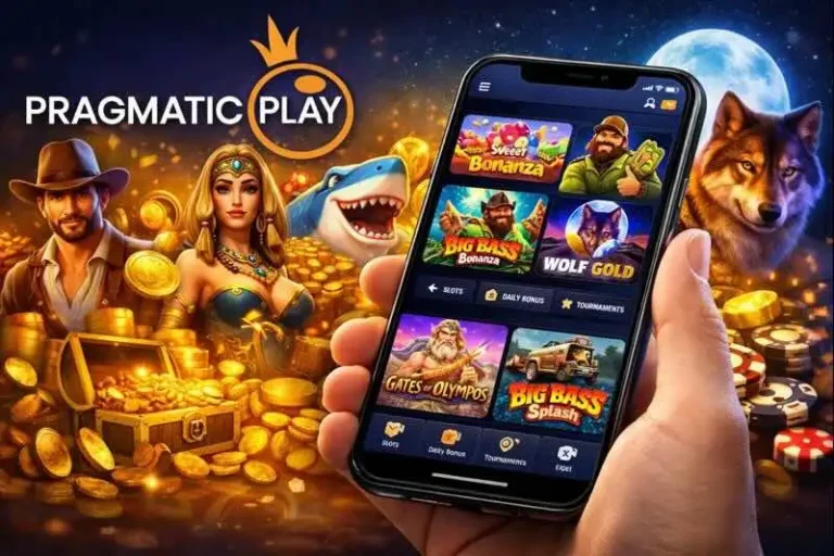 Pragmatic Play casino games on a mobile device, showing online poker and pokies.